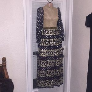 Act 2 vintage Gown navy gold lame knit Dress S